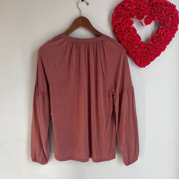 Lucky Brand Women's Long-Sleeve Notched-Neck Top SMALL in Wild Ginger - Picture 6 of 10